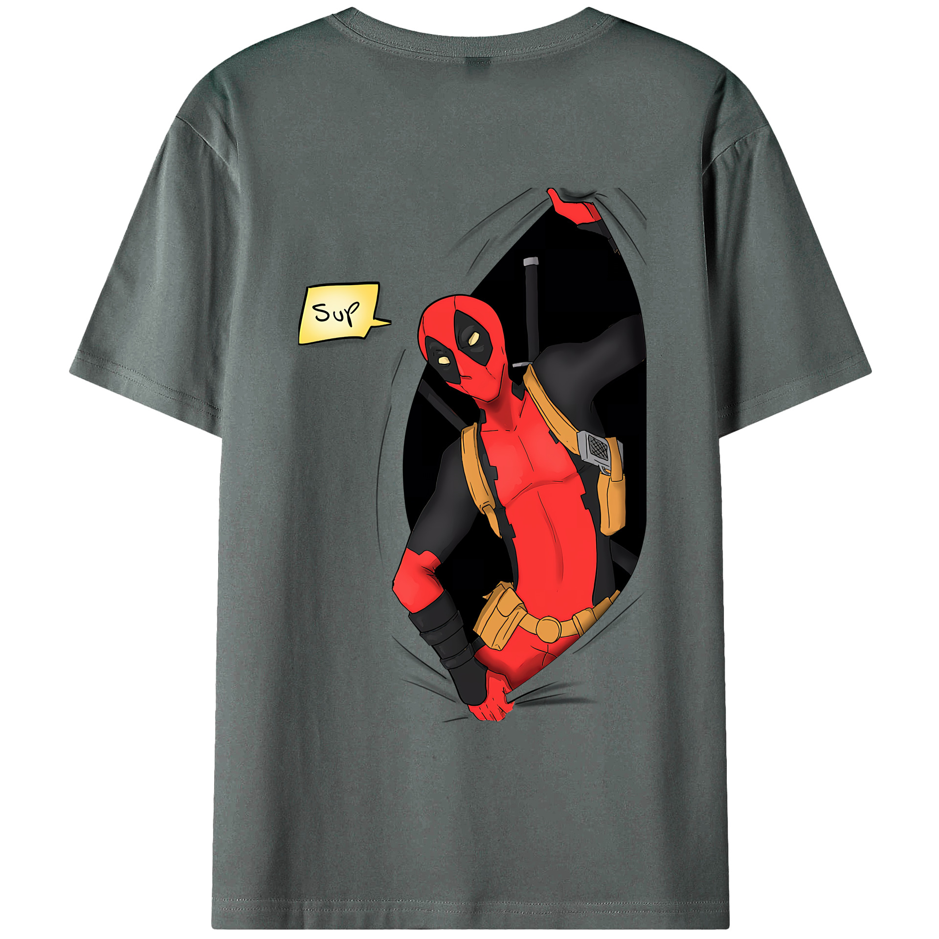 （画像用） Deadpool デッドプール 綿100％ メンズ半袖Tシャツ（バックプリント） 通気性